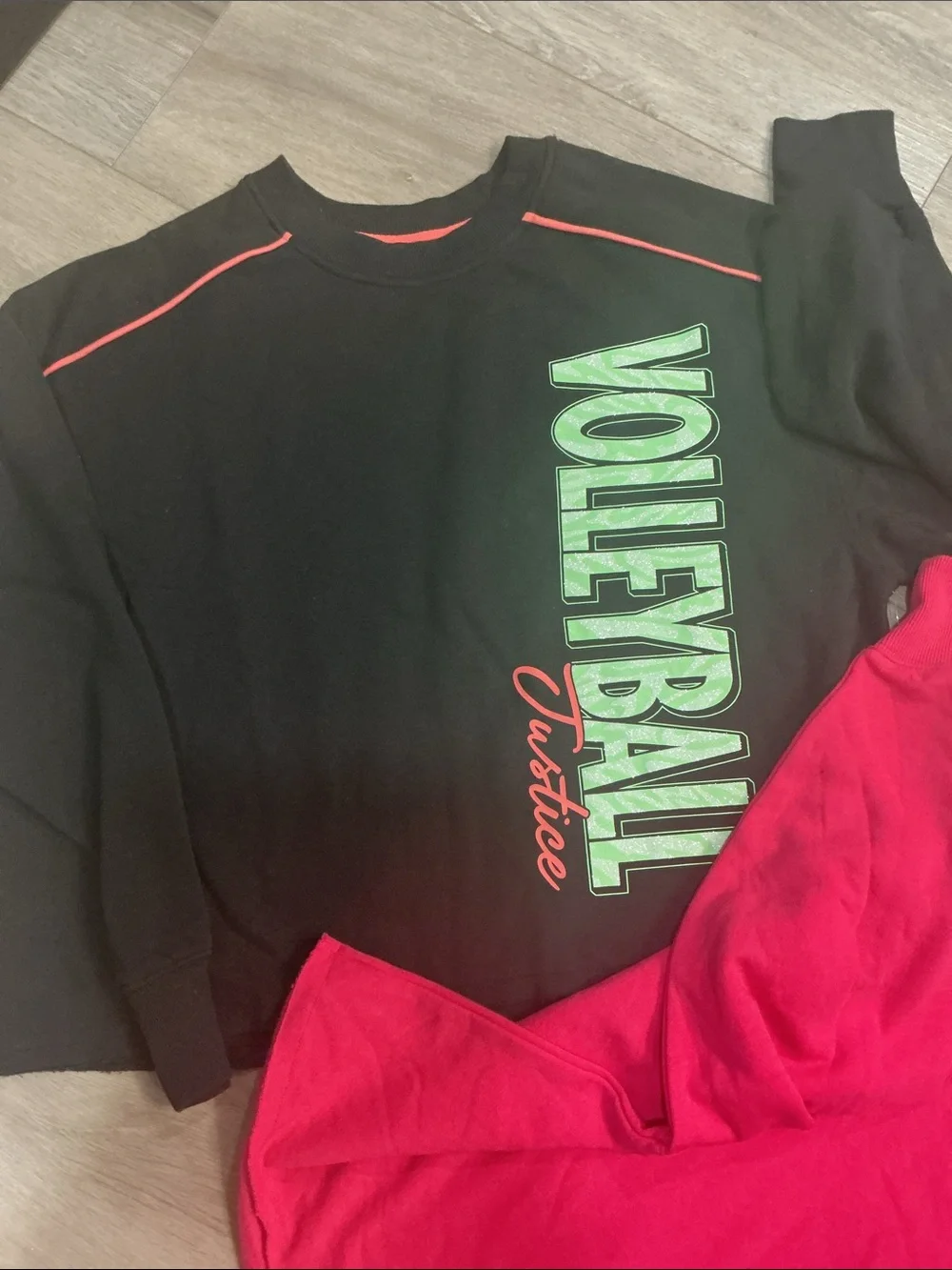 Justice Black & Hot Pink Long Sleeve 'Volleyball' and 'Soccer' Graphic Tees